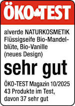 ÖKO TEST alverde NATURKOSMETIK Flüssigseife Bio-Mandelblüte, Bio-Vanille (neues Design) sehr gut ÖKO-TEST Magazin 10/2025 43 Produkte im Test, davon 37 sehr gut