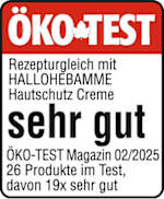 Ökotest rezepturgleich mit HALLO HEBAMME Hautschtzcreme sehr gut Ökotest Magazin 02/2025 26 Produkte im Test, davon 19 Mal sehr gut 