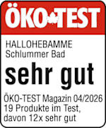 Ökotest HALLO HEBAMME Schlummerbad sehr gut Öko-Test Magazin 04/2026, 19 Produkte im Test, davon 12 x sehr gut   