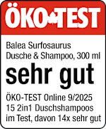 Ökotest Surfosaurus Dusche & Shampoo 300 ml sehr gut Öko-Test Online 09/2025, 15 2in1 Duschshampoos im Test, davon 14 x sehr gut 