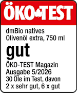ÖKO-TEST
dmBio natives Olivenöl extra, 750 ml
gut
ÖKO-TEST Magazin
Ausgabe 5/2026
30 Öle im Test, davon
2 x sehr gut, 6 x gut