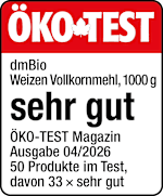 ÖKO-TEST

dmBio
Weizen Vollkornmehl, 1000 g

sehr gut

ÖKO-TEST Magazin
Ausgabe 04/2026

50 Produkte im Test,
davon 33 × sehr gut