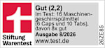 "Grafik:" Gut (2,2)

Im Test: 16 Maschinengeschirrspülmittel
(6 Caps und 10 Tabs),
davon 8x gut

Ausgabe 8/2026

www.test.de

262E85