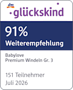 dm glückskind 91% Weiterempfehlung Babylove Premium Windeln Gr. 3 151 Teilnehmer Juli 2026