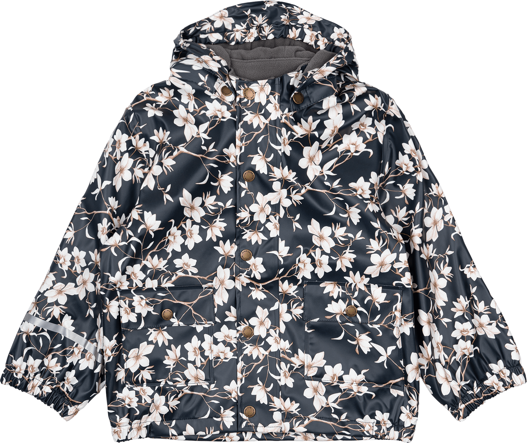 Regenjacke mit Blumen-Muster + Fleece-Futter, blau, Gr. 98/104