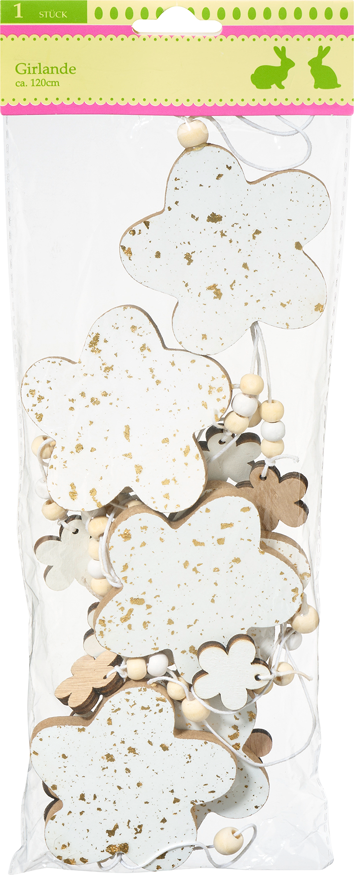 Holzgirlande Blumen mit Goldsprenkel