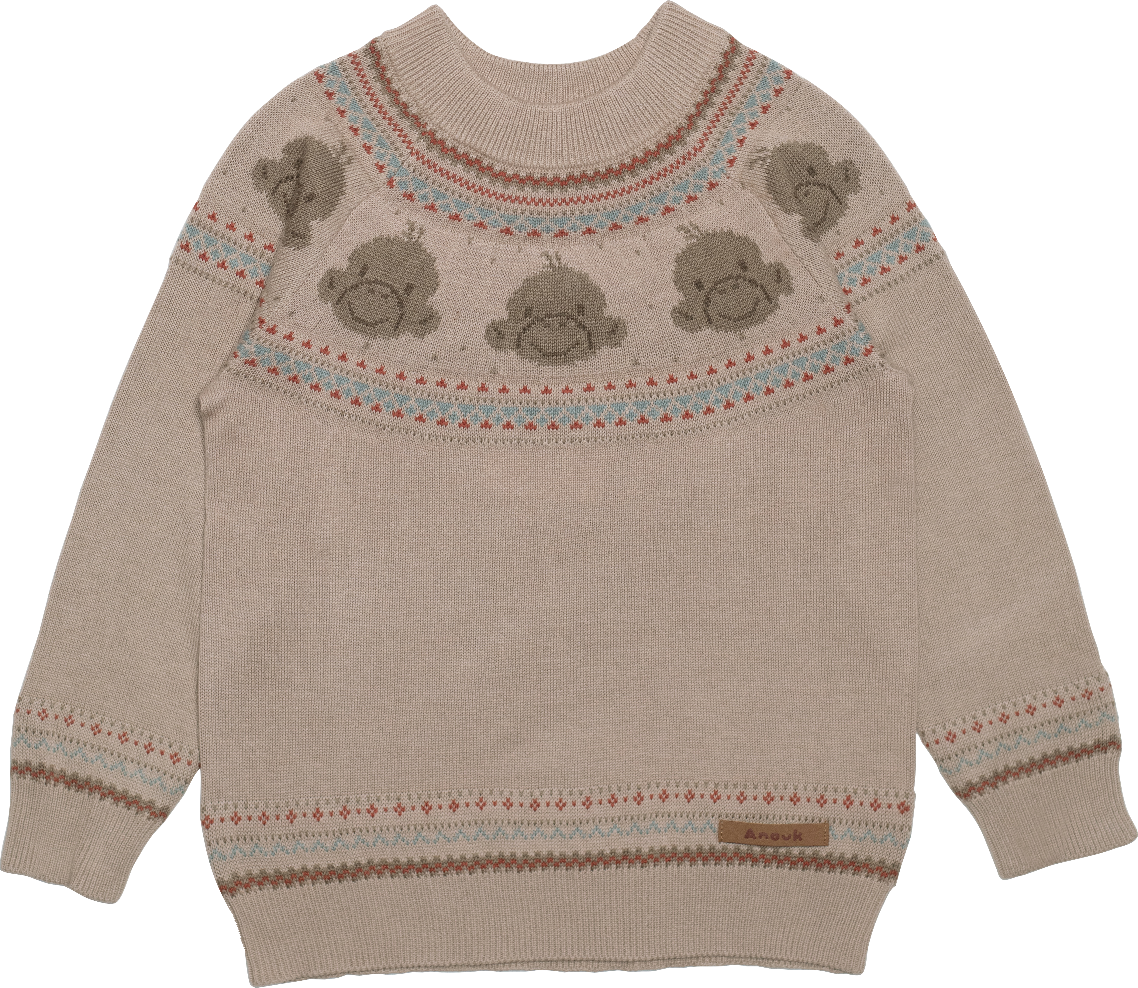Anouk Pullover aus Strick mit Raglanärmeln & Affi-Muster, beige, Gr. 98
