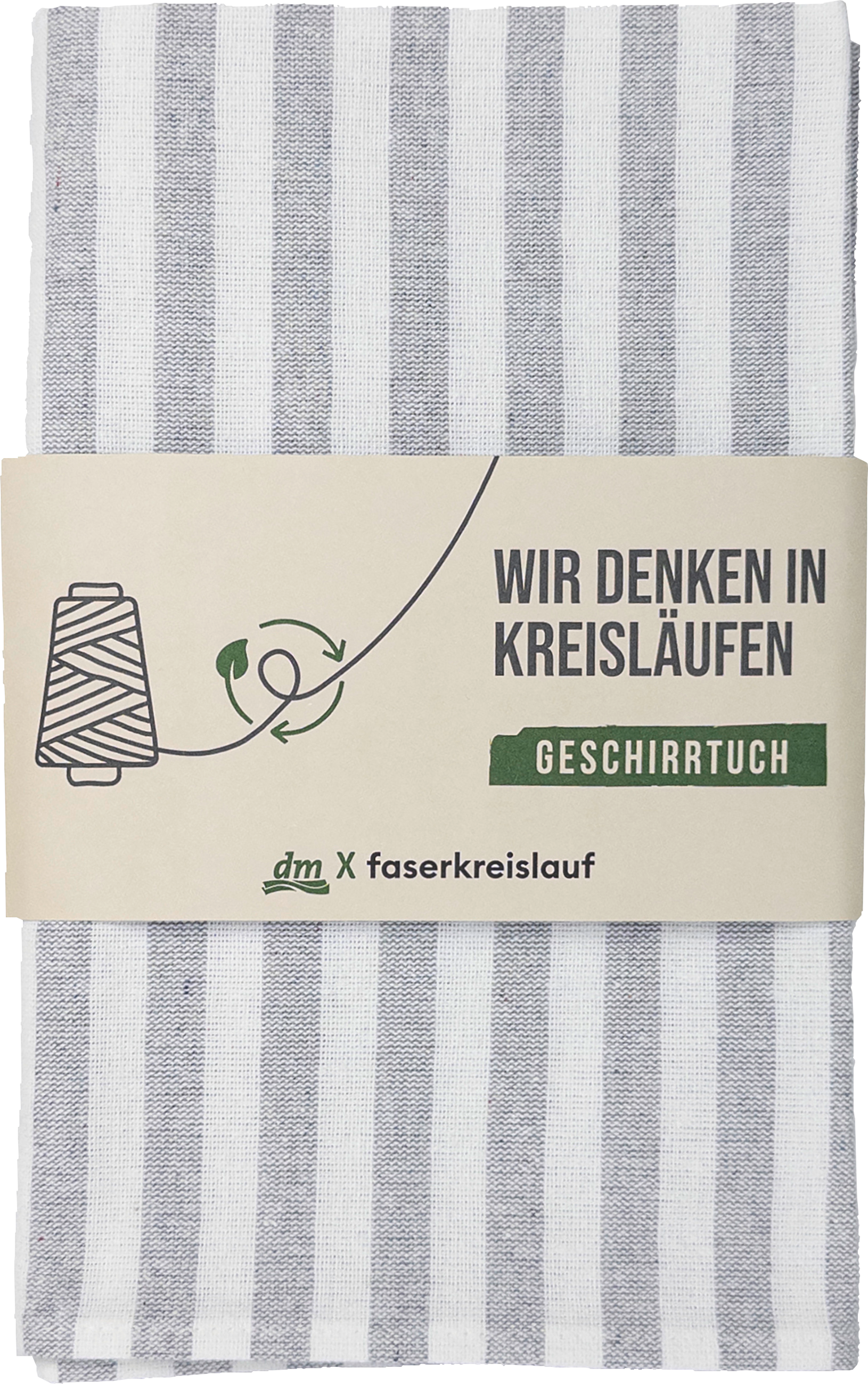 Geschirrtuch aus recycelter Baumwolle, gestreift grau/weiß (70x50 cm)