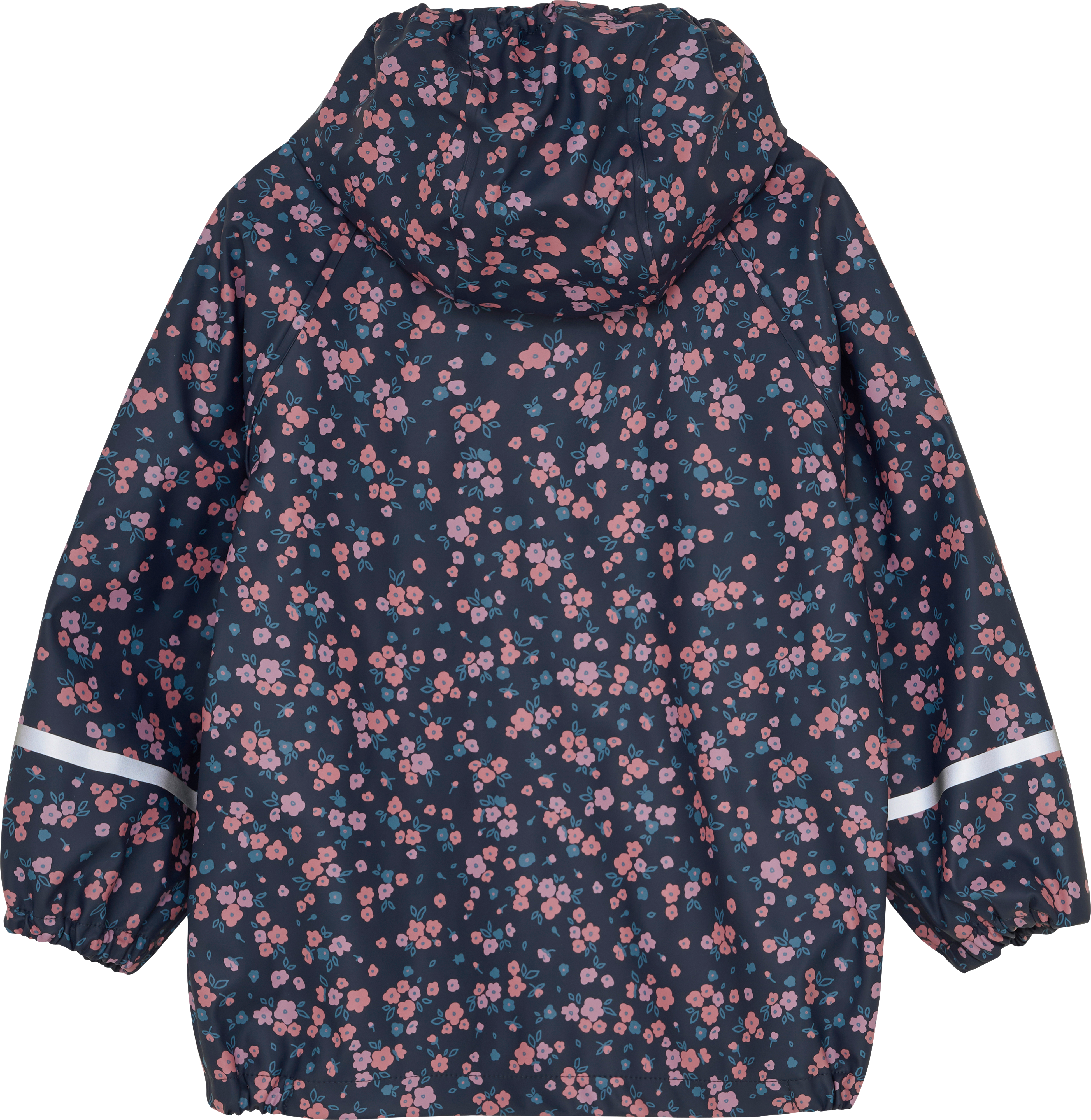 Regenjacke mit Blumen-Muster, blau & rosa, Gr. 134/140