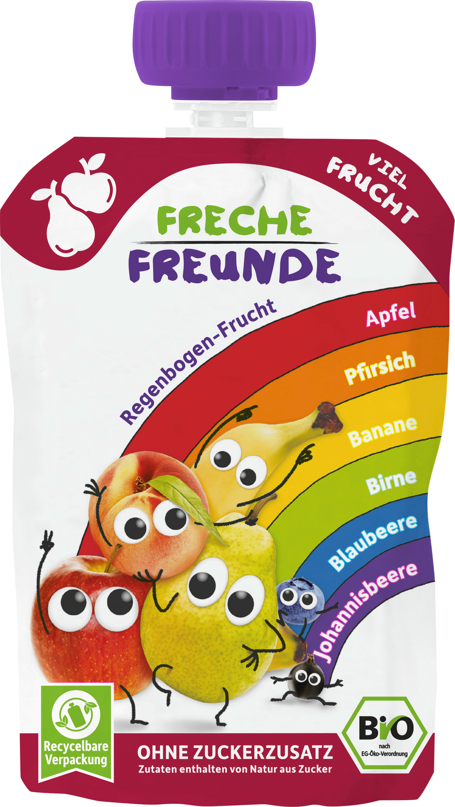 الأطفال والرضع من Freche Freunde — Quetschie Regenbogen-Frucht Apfel, Pfirsich, Banane, Birne, Blaubeere & Johannisbeere ab dem 6. Monat