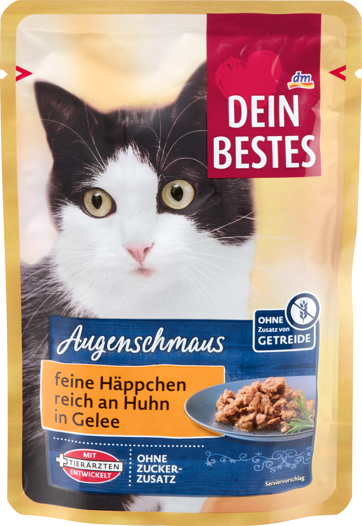 الحيوانات الأليفة من Dein Bestes — Nassfutter Katze reich an Huhn, feine Häpppchen in Gelee, Augenschmaus